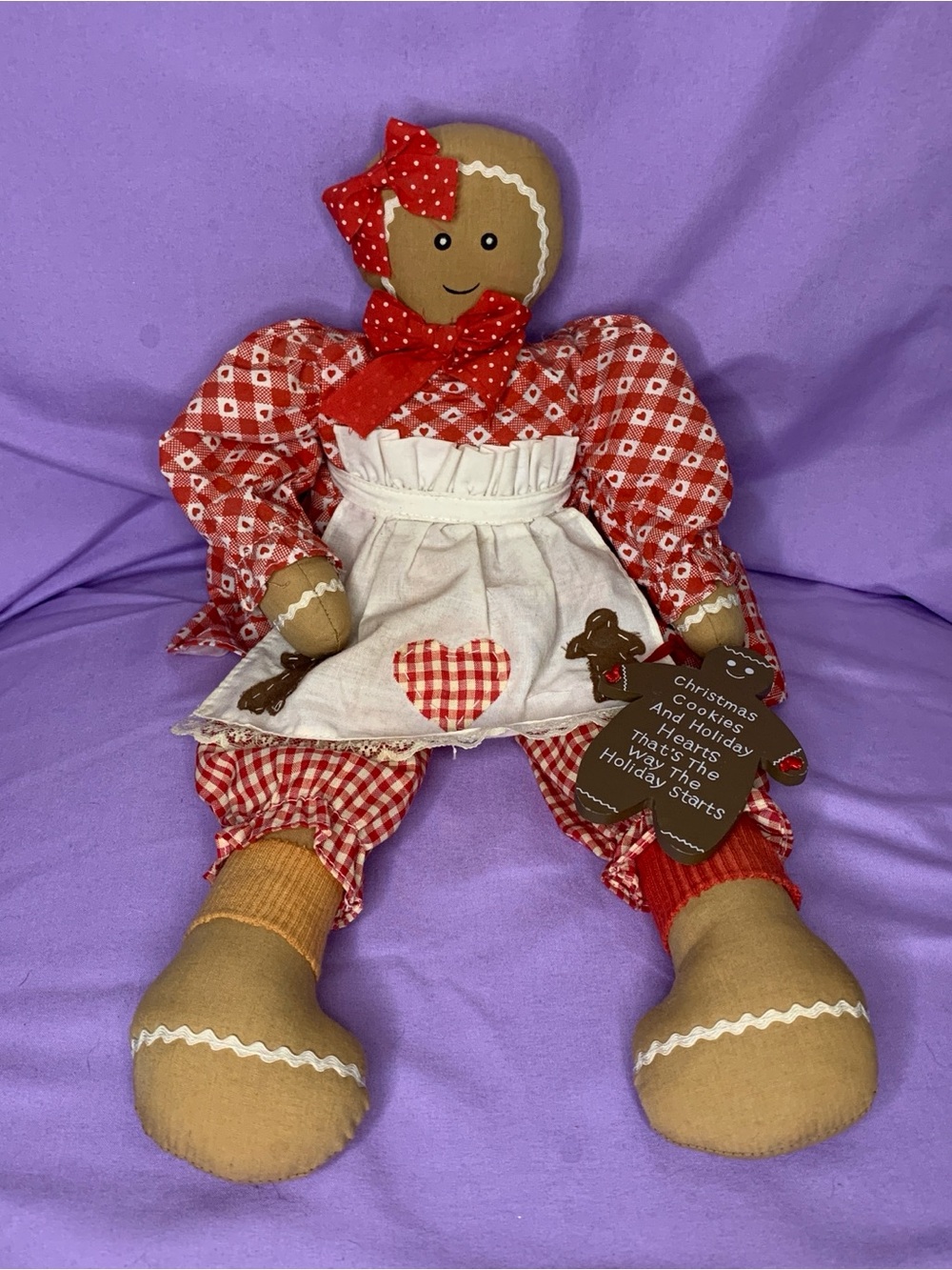 Red Gingham Gingerbread Doll Holiday Decor - Plush Kitchen Accent
